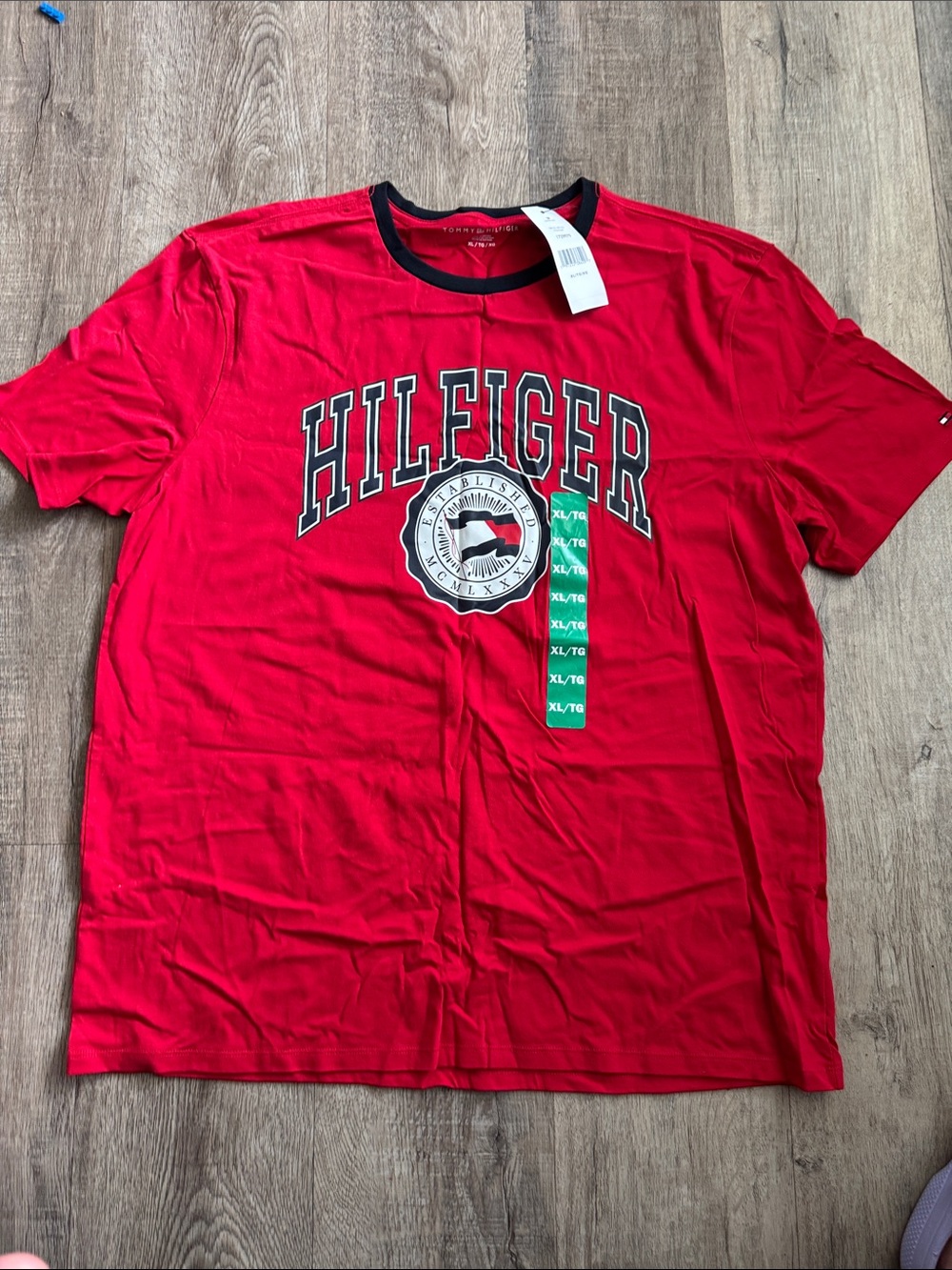 Tommy Hilfiger Men's Red Logo Crew Neck T-Shirt